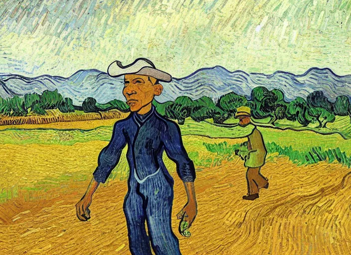 Image similar to painting of obama as a farmer, by vincent van gogh