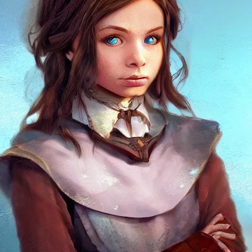 Image similar to brunette irish elementary school teacher, small, cute, dnd character, portrait, matte fantasy painting, deviantart artstation, by jason felix by steve argyle by tyler jacobson