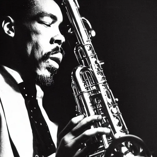 Prompt: eric dolphy on alto saxaphone. black and white high contrast