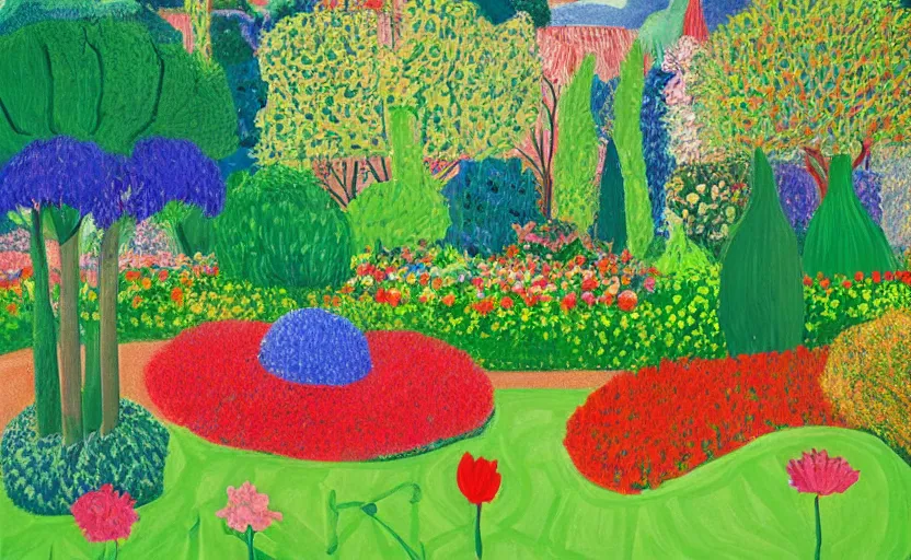 Image similar to an English garden by David hockney