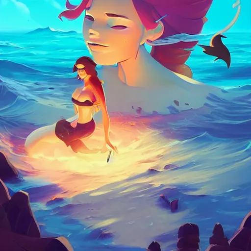 Image similar to painting mermaid treasure on sea of thieves game avatar hero smooth face median photoshop filter cutout vector, behance hd by jesper ejsing, by rhads, makoto shinkai and lois van baarle, ilya kuvshinov, rossdraws global illumination