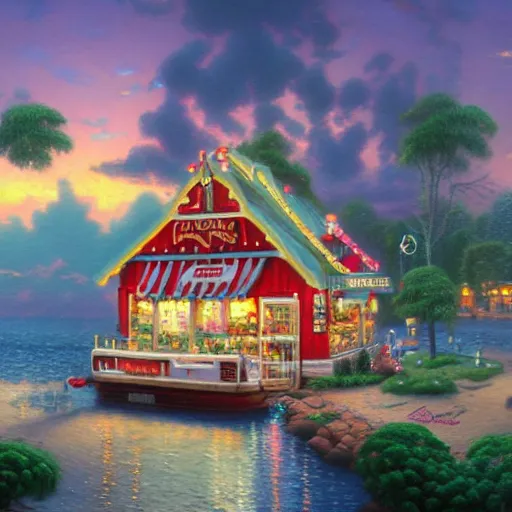 Prompt: The Krusty Krab, by Thomas Kinkade