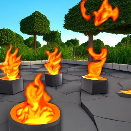 Image similar to roblox servers on fire, 3 d render, super realistic, unreal engine 1 0