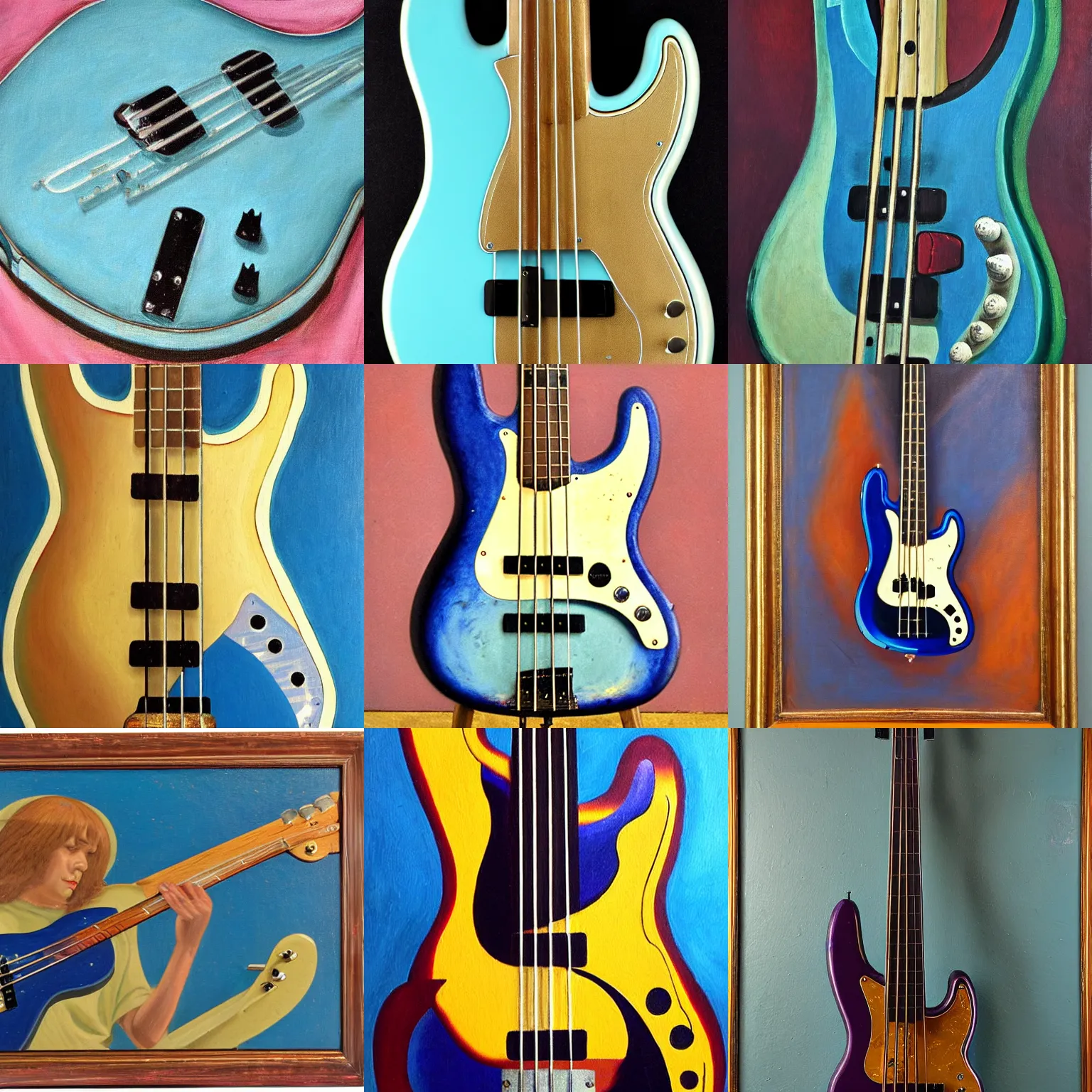 Prompt: 1962 Precision Bass in Daphne Blue, medieval oil painting
