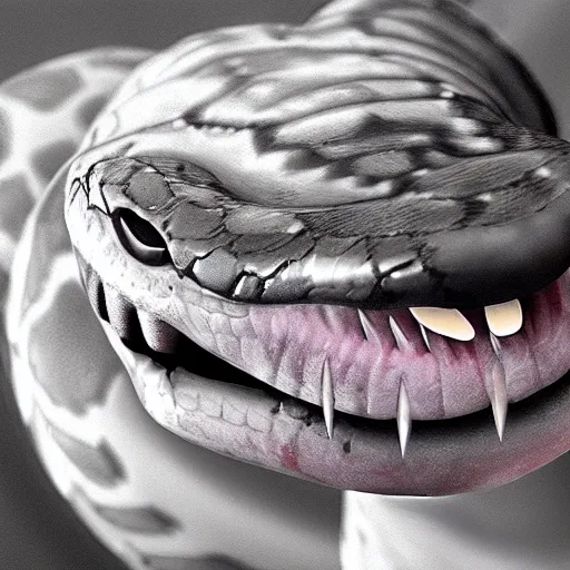Prompt: photorealistic snake, fangs, epic, cinematic, albino digital artwork