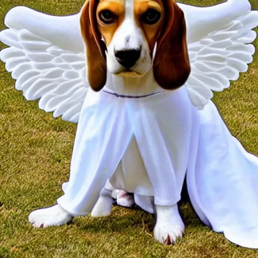 Prompt: A beagle dressed as an angel.