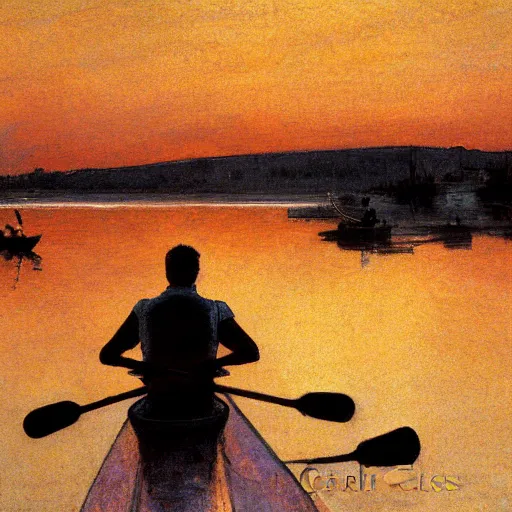 Prompt: a rower in a sunset, by carl larsson, highly detailed, 4 k,