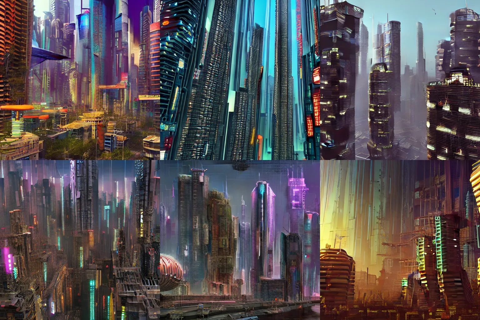 Prompt: a cyberpunk city built by termites