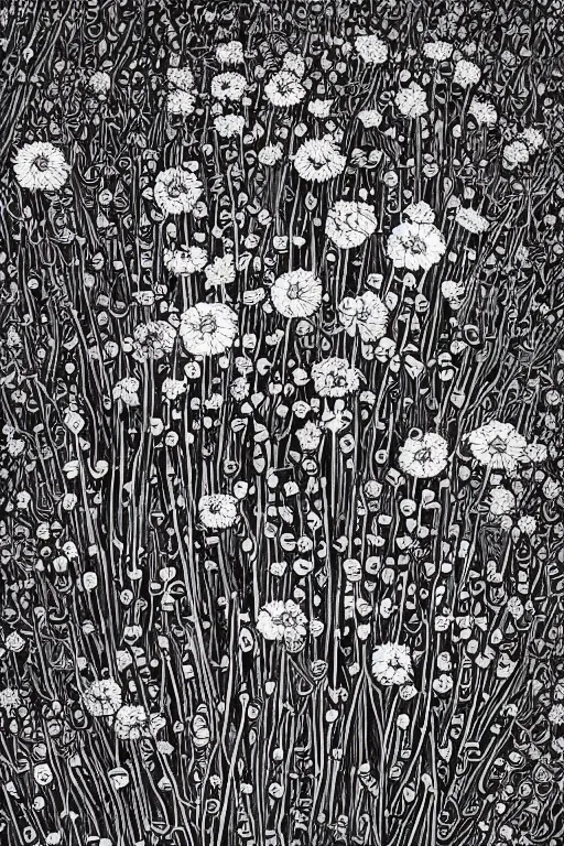 Prompt: spring flowers, happy and beautiful, by ivan marchuk, thick black lineart, anime