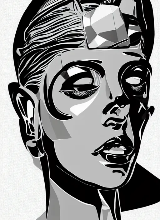 Prompt: photorealistic image of a retro futuristic portrait, vector art, by chris moore