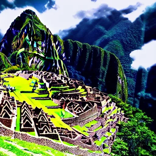 Image similar to machu picchu with Jim Carrey face as the mountain