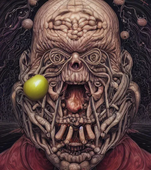 Prompt: portrait, nightmare anomalies, onion by dariusz zawadzki, kenneth blom, mental alchemy, james jean, pablo amaringo, naudline pierre, contemporary art, hyper detailed