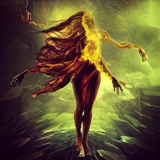 Image similar to “a feminine humanoid inferno rushing towards you, creepy, stunning digital art”