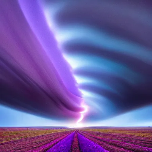 Image similar to amazing photo of a purple tornado in the shape of a tornado by marc adamus, digital art, beautiful dramatic lighting