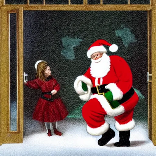 Prompt: santa claus arriving at a house but everyone is in the room