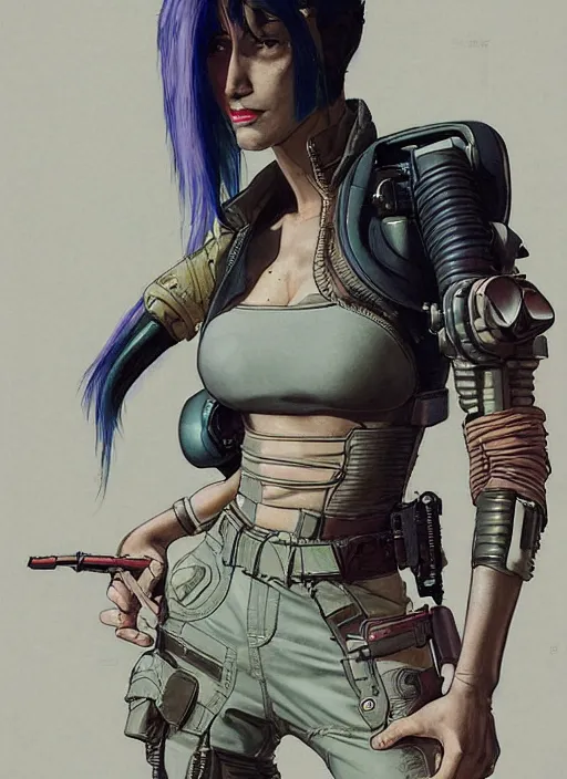 Image similar to cyberpunk mercenary. portrait by mœbius and will eisner and gil elvgren and pixar. realistic proportions. cyberpunk 2 0 7 7, apex, blade runner 2 0 4 9 concept art. cel shading. attractive face. thick lines.