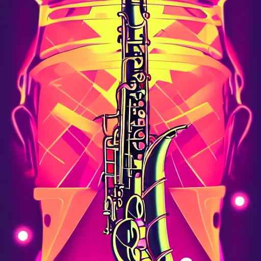 Image similar to saxophone, epic retrowave art, trending on art station