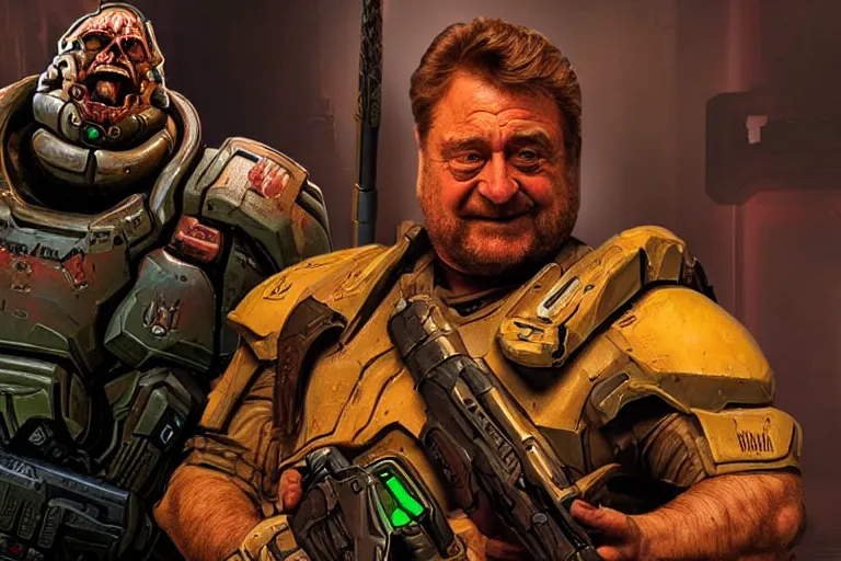 Image similar to john goodman as the doom slayer