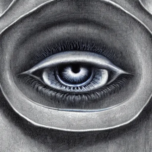 Image similar to Close-up of Femto from Berserk, pencil drawing. El Greco, Remedios Varo, Salvador Dali, Carl Gustav Carus, John Atkinson Grimshaw. Blue tint. Symetrical, logo, geometric shapes.