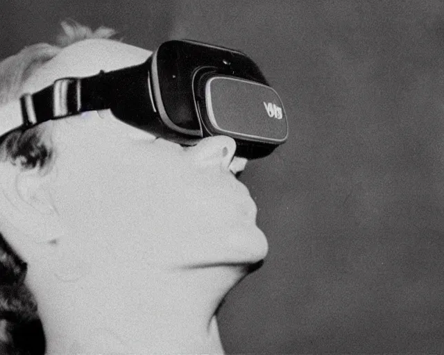 Image similar to 1 9 0 0 s photo of a person wearing a vr virtual reality headset