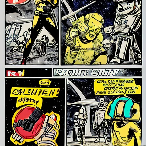 Prompt: space opera gunfight, in the style of wally wood, photorealistic