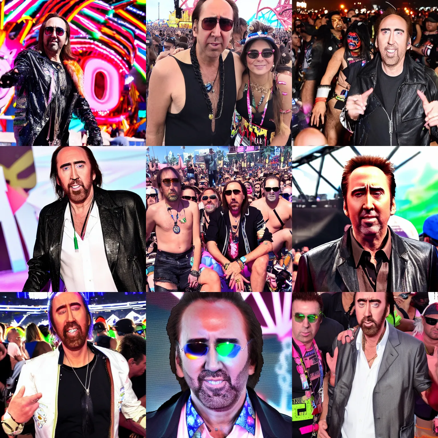 Prompt: Nic Cage attends EDC, las vegas, 2022, copyright TMZ