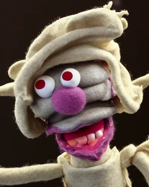 Prompt: vecna as a muppet. highly detailed felt. hyper real photo. 4 k.