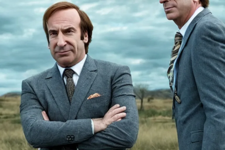 Prompt: photo of saul goodman after defeating the demon king