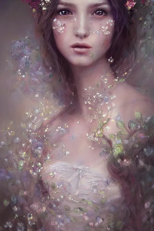 Prompt: portrait of beautiful fairy women clothed in beads and lace, by mandy jurgens, gorgeous, elegant