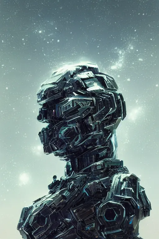 Image similar to A fancy portrait of a crystalized war machine by Greg Rutkowski, beeple, Sung Choi, Mitchell Mohrhauser, Maciej Kuciara, Johnson Ting, Maxim Verehin, Peter Konig, final fantasy, macro lens, 35mm, 8k photorealistic, cinematic lighting, HD, high details, dramatic, dark atmosphere, trending on artstation