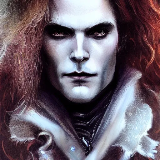 Image similar to Majestic and regal portrait of the vampire Lestat de Lioncourt, intricate, epic, elegant, menacing, fantasy, highly detailed, digital painting, hard focus, beautiful volumetric lighting, epic light, ultra detailed, by Leesha Hannigan, Ross Tran, Thierry Doizon, Kai Carpenter, Ignacio Fernández Ríos