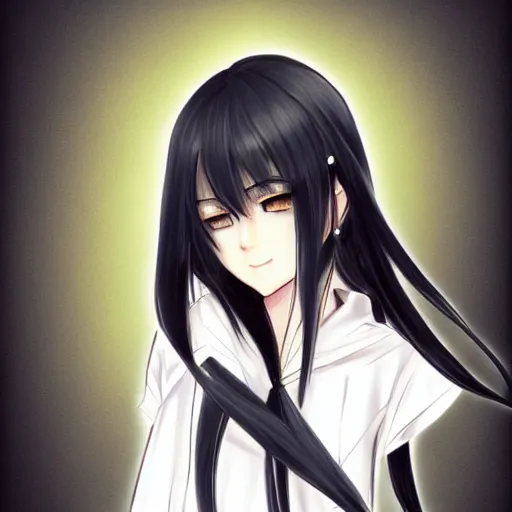 Image similar to full headshot portrait of a girl with long black hair, drawn by ATDAN, by Avetetsuya Studios, attractive character, colored sketch anime manga panel, trending on Pixiv