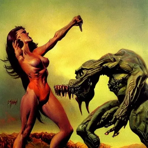 Image similar to frank frazetta nightmare oil painting