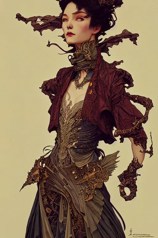 Prompt: magician style clothing design, fantasy, highly detailed, intricate, smooth, art by joseph leyendecker, peter mohrbacher, ruan jia, marc simonetti, ayami kojima, cedric peyravernay, alphonse mucha, victo ngai