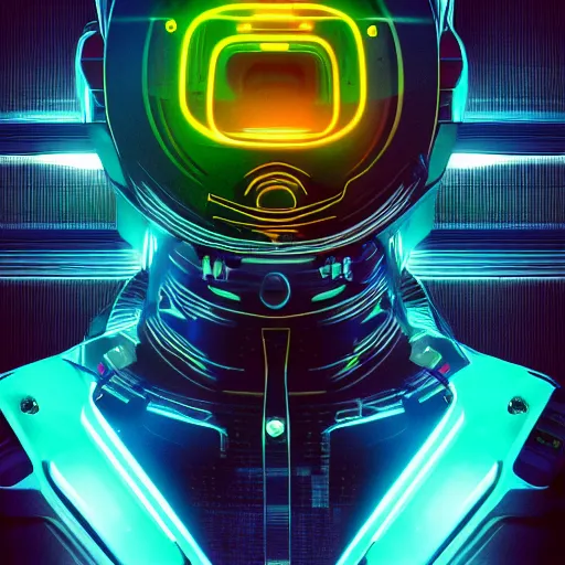 Image similar to masterpiece fully body portrait of a cyber space pirate, neon space station setting, dramatic lighting, 8k