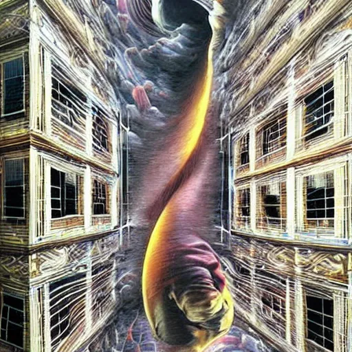 Image similar to the infinite hotel, Mind-Blowing Illusion Painting by Tomek Sętowski