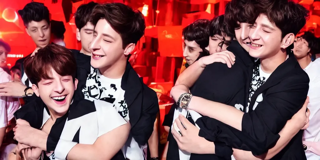 Image similar to charlie puth hugging Jung kook