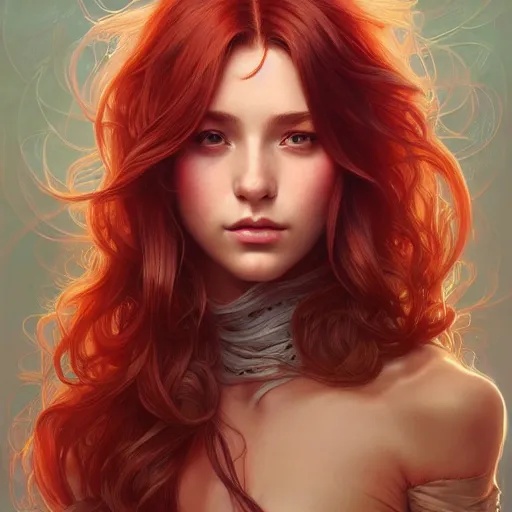 Image similar to girl with super long hair, hair becoming autumn red leaves, intricate, highly detailed, digital painting, artstation, concept art, smooth, sharp focus, illustration, unreal engine 5, 8 k, art by artgerm and greg rutkowski and alphonse mucha