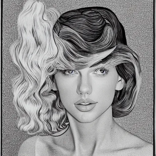 Prompt: portrait of taylor swift, mashup between mc escher and vincent van gogh