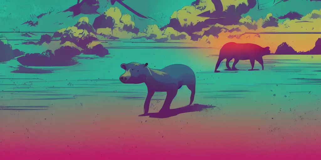 Image similar to Synthwave Capybara Background, Digital Art, High Quality