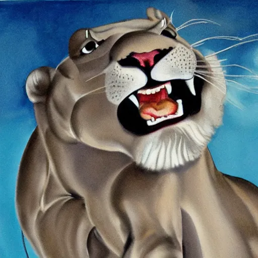 Image similar to painting of roaring lion and mouse