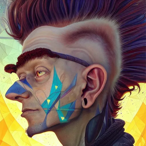 Prompt: dream mohawk projector portrait by gaston bussierre and charles vess and james jean and erik jones and rhads, inspired by rick and morty, epic, funny, huge scale, beautiful fine face features, intricate high details, sharp, ultradetailed