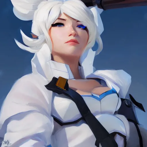 Image similar to greg manchess portrait painting of the rwby weiss schnee as overwatch character, medium shot, asymmetrical, profile picture, organic painting, sunny day, matte painting, bold shapes, hard edges, street art, trending on artstation, by huang guangjian and gil elvgren and sachin teng