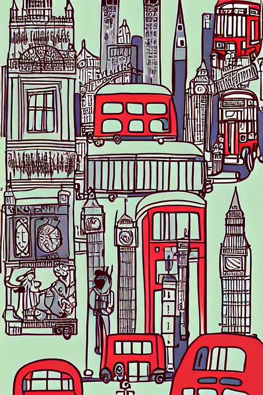 Prompt: london, illustration, in the style of katinka reinke