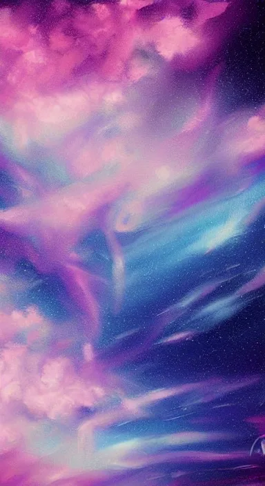 Image similar to pink clouds, under blue clouds, in space, background artwork, digital art, award winning, pixel art