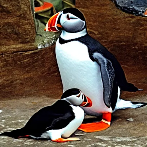 Image similar to puffin sitting next to a penguin
