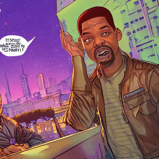 Prompt: will smith slapping chris rock, by dan mumford and ross tran, cosmic, terrifying, demon rays, intricate detail, cinematic, 8 k, cel shaded, unreal engine, featured on artstation, pixiv