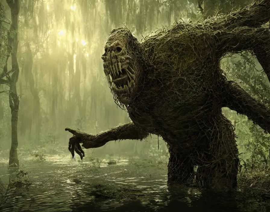 Image similar to swamp monster, realistic, beautiful texture, beautiful graphics, fantasy artwork, very beautiful scenery, hd, hdr, ue 5, ue 6, unreal engine 5, cinematic 4 k wallpaper, 8 k, ultra detailed