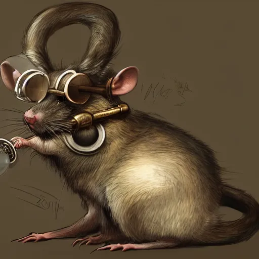 Image similar to a rat with steampunk googles, by WLOP