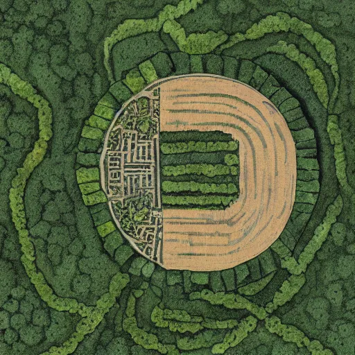 Image similar to top view of an illustration of an architectural plan view of a labyrinth of the deforestation in amazona crisis